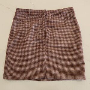 Cupcakes and Cashmere Sz 8 Wool Blend A-Line Mini Houndstooth Brown Skirt Earthy